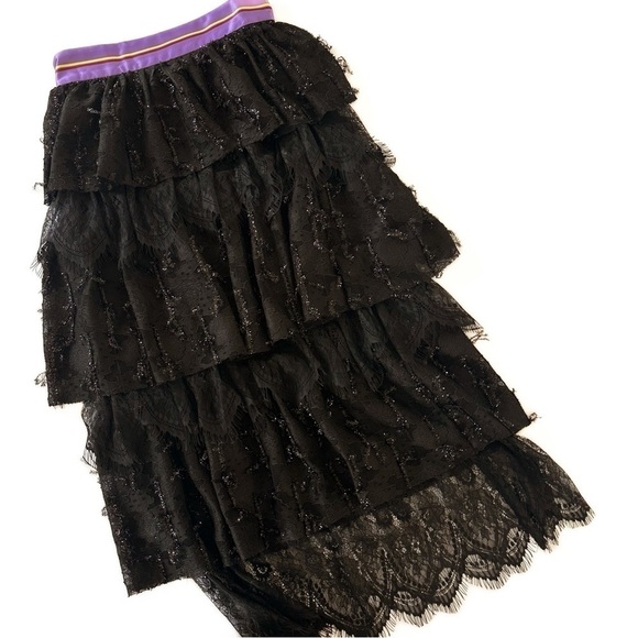 Mukzin Womens Small Black Tulle Mesh Midi Skirt Ruffled - Picture 4 of 4